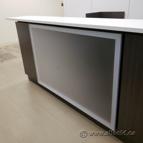 Grey Reception Desk with White Transaction Counter 96" x 89.5" Allsold.ca Buy & Sell Used